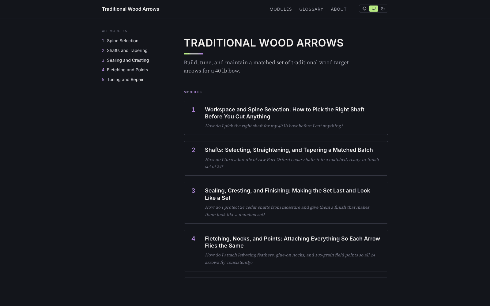 A Train My Brain curriculum on building traditional wood arrows